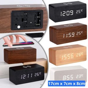17x7x8cm Horloge Digitale LED avec Chargeur Sans Fil  – Réveil Multifonction avec Température – Affichage en Rouge