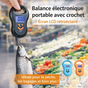 Balance électronique portable avec crochet – Écran LCD rétroéclairé