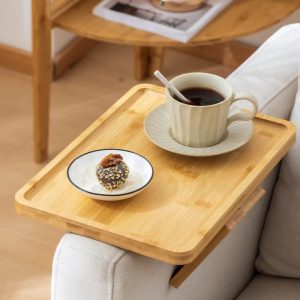 Plateau de Canapé Clip-on en Bambou Premium avec Support Rotatif – Table d’Accoudoir Pliable et Stable