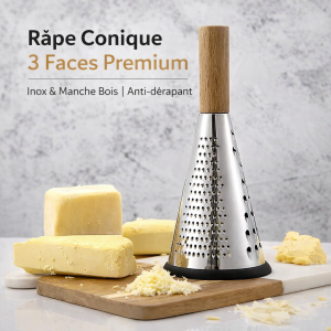 Râpe Conique 3 Faces en Inox et Manche Bois – Ustensile de Cuisine Premium Anti-dérapant