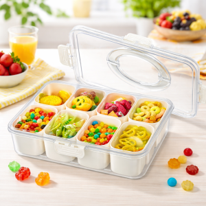 Boîte de Rangement Alimentaire 8 compartiments avec Couvercle – Lunch Box Organisateur Fruits et Repas